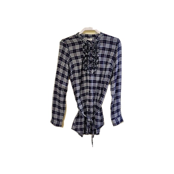 Aeropostale Tops - Womens AEROPOSTALE Navy Plaid Ruffle Tunic Long Sleeve Shirt Size Medium